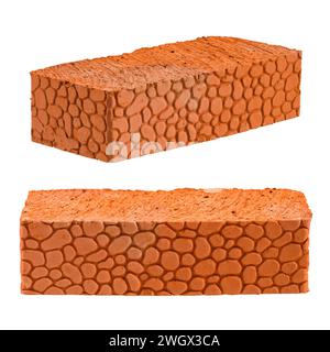 Red brick is isolated on a white background. Decorative pattern is a turtle shell. Stock Photo