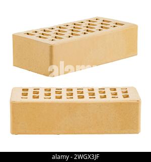 Yellow ceramic brick is highlighted on a white background. Stock Photo