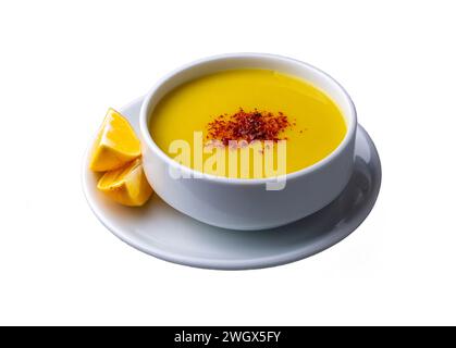 Traditional delicious Turkish foods; Red lentil soup (Turkish name; Mercimek corbasi) Stock Photo