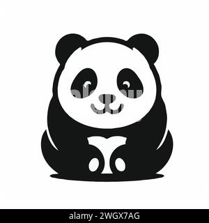 Panda Silhouette in Black on White Background Stock Vector