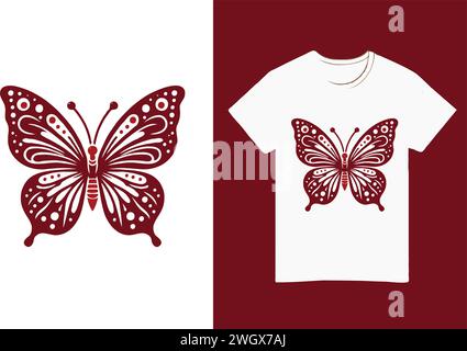 Modern Drawing on a Premium  Butterfly T-Shirt. Stock Vector