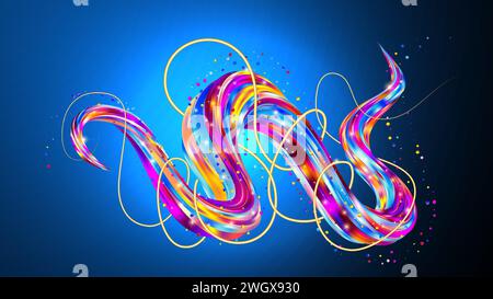 3D twisted iridescent line. Intertwined abstract liquid geometric shapes Stock Vector