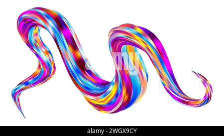 3D twisted iridescent line. Intertwined abstract liquid geometric shapes Stock Vector