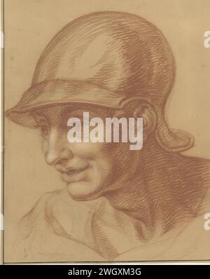 Study of a man's head with helmet, three -quarters, to the left, Isaac Walraven, 1696 - 1765 drawing   paper. chalk  head (human). head (human) Stock Photo