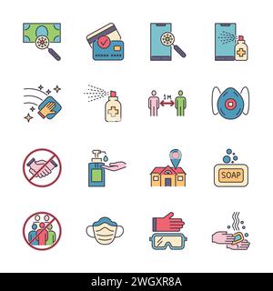 Coronavirus protection related thin line vector icons set. Isolated on a white background. Vector illustration. Editable Stroke Stock Vector