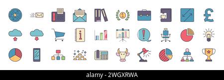Set vector business, banking and finance icons set. Icons for business, management, finance, strategy, banking, marketing and accounting for mobile co Stock Vector