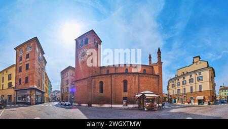 Panoramic view of Piazza del Borgo and historic Santa Brigida d'Irlanda Church, Piacenza, Italy Stock Photo