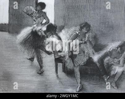 'Au foyer de la danse' by Edgar Degas depicts dancers at the backstage