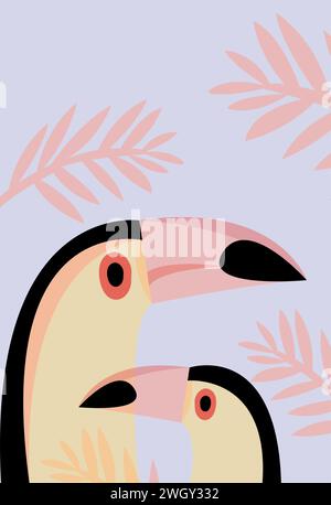 Toucan bird cartoon character. Vector illustration of a bright tropical bird Toucan on a tree branch. Stock Vector