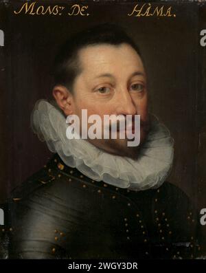 Portrait of Charles de Levin (? -1592), Lord of Famars, Forimont and Lousart, Jan Antonisz van Ravesteyn (workshop of), c. 1609 - c. 1633 painting Portrait of Charles de Levin (gest. 1592) Lord of Famars, Forimont and Lousart. Bust to the right, in armor. Part of the series of portraits from the Stadhouderlijk Hof in Leeuwarden.  panel. oil paint (paint)  historical persons Stock Photo