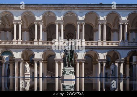 MILAN, ITALY-17 APRIL 2023: artistic design installation exhibited in the courtyard of the Brera Academy of Fine Arts at the Fuori Salone Stock Photo