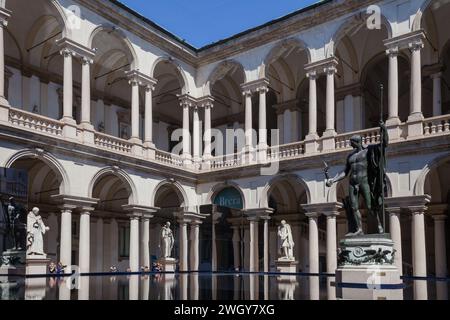 MILAN, ITALY-17 APRIL 2023: artistic design installation exhibited in the courtyard of the Brera Academy of Fine Arts at the Fuori Salone Stock Photo