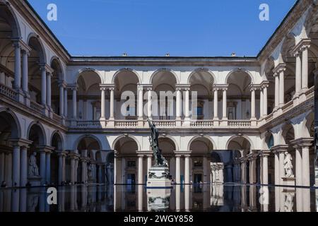 MILAN, ITALY-17 APRIL 2023: artistic design installation exhibited in the courtyard of the Brera Academy of Fine Arts at the Fuori Salone Stock Photo