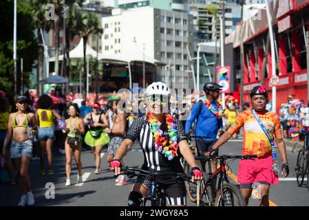 Salvador, Bahia, Brazil - February 03, 2024: People are seen during the Fuzue pre-carnival performance in the city of Salvador, Brazil Stock Photo