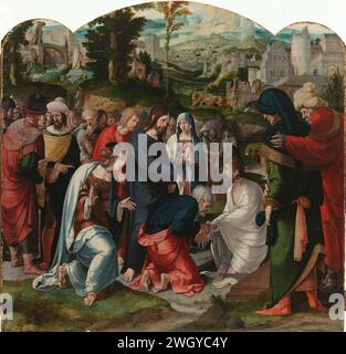 Raising of Lazarus, Christ stands among a group of people at the grave ...