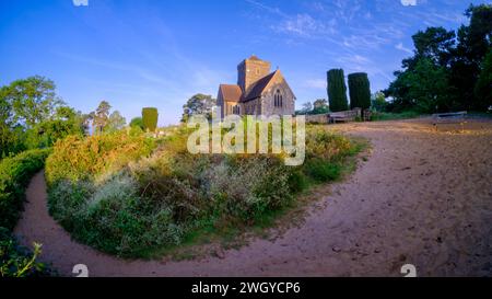 Guildford, UK - May 28, 2023:  Sunrise at St Martha's Church, Surrey Hills, UK Stock Photo