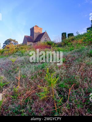 Guildford, UK - May 28, 2023:  Sunrise at St Martha's Church, Surrey Hills, UK Stock Photo