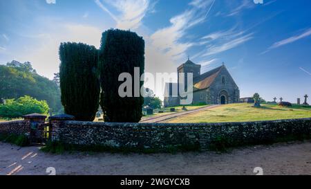 Guildford, UK - May 28, 2023:  Sunrise at St Martha's Church, Surrey Hills, UK Stock Photo