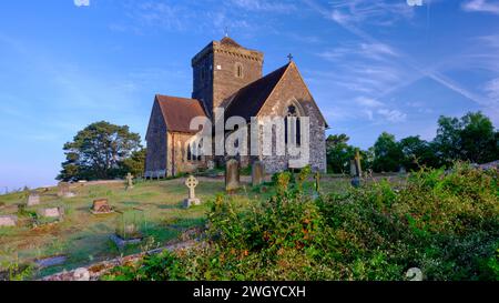 Guildford, UK - May 28, 2023:  Sunrise at St Martha's Church, Surrey Hills, UK Stock Photo