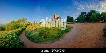 Guildford, UK - May 28, 2023:  Sunrise at St Martha's Church, Surrey Hills, UK Stock Photo