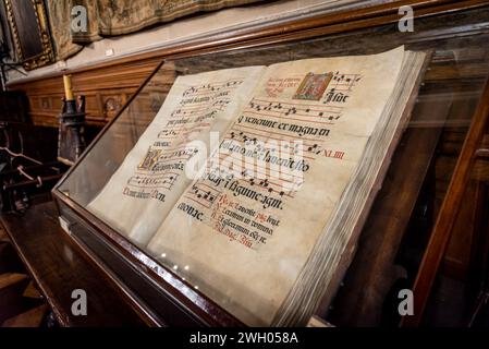 BUENOS AIRES, ARGENTINA, JANUARY 30, 2021: Ancient antiphonary at Museum of Decorative Art, made in Spain circa XVI century Stock Photo