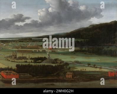 Hendrik Trip’s Cannon Foundry in Julitabrak, Sweden, Allaert van Everdingen, 1650 - 1675 painting The guns of Hendrik Trip in Julitabroeck in Södermanland, Sweden. Vast landscape with an overview of the factories at the feet of a ridge. In the middle a windmill on a hill. Painted for placement in the Trippenhuis in Amsterdam.  canvas. oil paint (paint)  industries. weapons (+ variant). landscapes in the temperate zone Södermanland. Trippenhuis Stock Photo