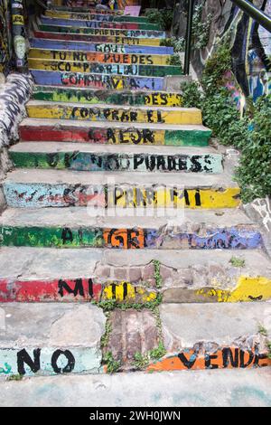 Vibrant graffiti art defines Valparaiso's urban landscape in Chile. Stock Photo
