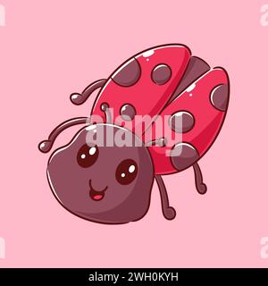 Cute red beetle is walking and smiling Stock Vector