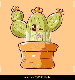 Cute cactus having happy facial expression Stock Vector