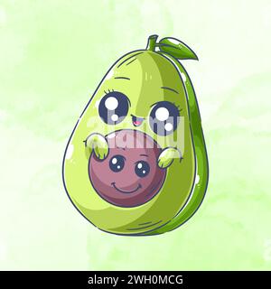 Cute avocado with cub cartoon vector Stock Vector