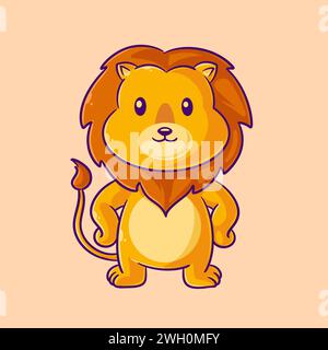 The cute lion stood up and put his hands on the sides Stock Vector