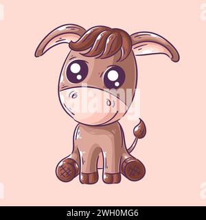 Cute donkey is sitting cartoon vector for coloring Stock Vector Image ...