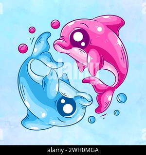 Two dolphins swimming cartoon vector Stock Vector