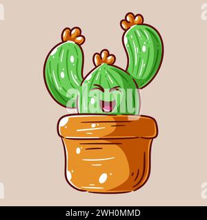 Cute cactus having facial expression with pot Stock Vector