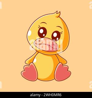 Cute duck doll sitting alone cartoon style Stock Vector