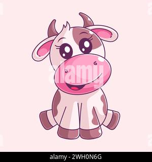 Cute cow sitting alone cartoon style Stock Vector