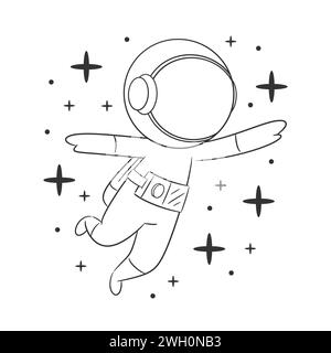 Astronauts feel happy floating in space for coloring Stock Vector