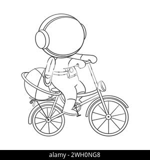 Astronaut is riding a bicycle for coloring Stock Vector