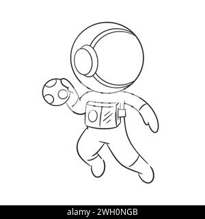 Astronaut in high spirits playing handball for coloring Stock Vector