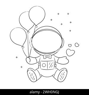 Astronaut is sitting holding a balloon for coloring Stock Vector
