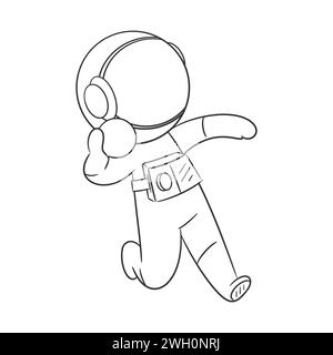 Astronaut in high spirits playing shot put for coloring Stock Vector