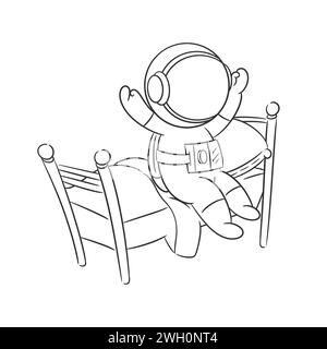 Astronaut is waking up from his bed for coloring Stock Vector