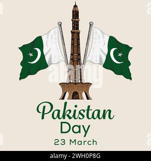 Pakistan Day illustration in hand drawn style design vector Stock Vector