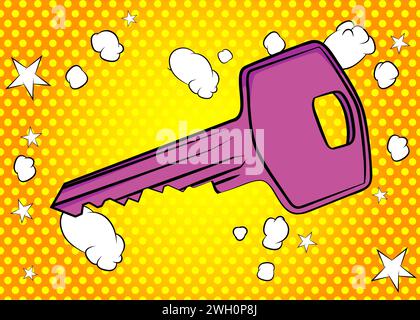 Cartoon Key, comic book home accessory. Retro vector comics pop art design. Stock Vector