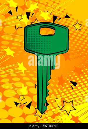 Cartoon Key, comic book home accessory. Retro vector comics pop art design. Stock Vector