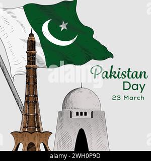 hand drawn Pakistan Day illustration design vector Stock Vector