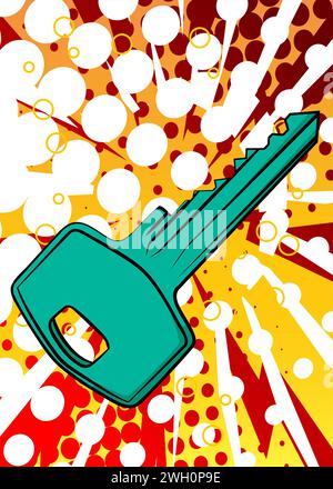 Cartoon Key, comic book home accessory. Retro vector comics pop art design. Stock Vector