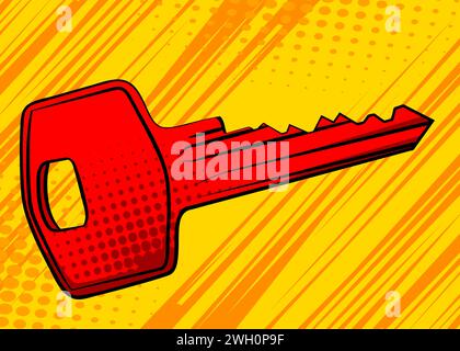 Cartoon Key, comic book home accessory. Retro vector comics pop art design. Stock Vector