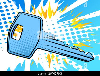 Cartoon Key, comic book home accessory. Retro vector comics pop art design. Stock Vector