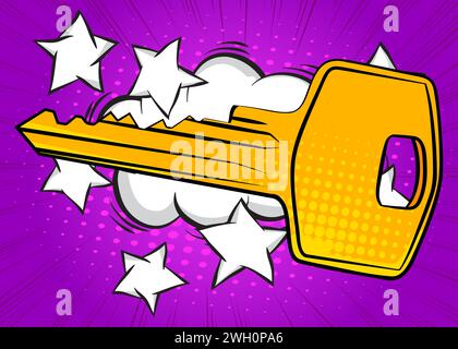 Cartoon Key, comic book home accessory. Retro vector comics pop art design. Stock Vector